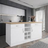 T Designo Anda 2 Çekmeceli 2 Kapaklı Mutfak Adası- Çok Amaçlı Dolap-Hazır Mutfak Dolabı-Erzak-Kiler Dolabı - Atlantik Çam - Beyaz