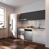 T Designo Antrasit/Beyaz Mutfak Dolabı 200 cm Parlak Laminat Tezgah Dahil Modern Tasarım