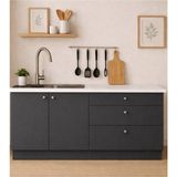 T Designo Barkın Alt Modül-Çok Amaçlı Dolap -160 cm -2 Kapaklı-3 Çekmeceli-Laminat Beyaz Tezgah Dahil - Antrasit