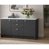 T Designo Kora Alt Modül-Çok Amaçlı Dolap -150 cm -2 Kapaklı-3 Çekmeceli-Laminat Beyaz Tezgah Dahil - Antrasit