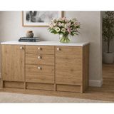T Designo Kora Alt Modül-Çok Amaçlı Dolap -150 cm -2 Kapaklı-3 Çekmeceli-Laminat Beyaz Tezgah Dahil - Atlantik Çam