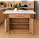 T Designo Korn Mutfak 1 Çekmeceli 2 Kapaklı Mutfak Adası-Alt Modül 130 cm - Çok Amaçlı Dolap -Beyaz Laminat Tezgah Dahil - Atlantik Çam