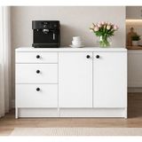 T Designo Roya Alt Modül-Çok Amaçlı Dolap -130 cm -2 Kapaklı-3 Çekmeceli-Laminat Beyaz Tezgah Dahil