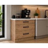 T Designo Şah Mutfak 3 Çekmeceli Alt Modül 80 cm - Çok Amaçlı Dolap - Beyaz Laminat Tezgah Dahil - Atlantik Çam
