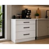 T Designo Şah Mutfak 3 Çekmeceli Alt Modül 80 cm - Çok Amaçlı Dolap - Beyaz Laminat Tezgah Dahil