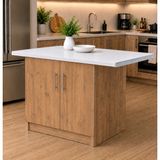 T Designo Tork Mutfak 2 Kapaklı Mutfak Adası-Alt Modül 130 cm - Çok Amaçlı Dolap -Beyaz Laminat Tezgah Dahil - Atlantik Çam