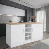 T Designo Wanda 2 Kapaklı Mutfak Adası - Çok Amaçlı Dolap - Hazır Mutfak Dolabı - Erzak-Kiler Dolabı - Beyaz - Ahşap