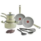 T-Fal 12 Parça Geri Dönüşümlü Seramik Yapışmaz Tencere Seti Fırına Uygun 100°C Tencere Ve Tavalar Kızartma Tavası Mutfak Gereçleri Yeşi