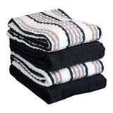 T-Fal 68599 Solid & Stripes Waffle Havlu Kumaş Seti Mutfak Havlusu, Pamuk, Nötr/Antrasit