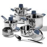 T-Fal Essentials Paslanmaz Çelik Tencere Seti 12 Parça İndüksiyon Uyumlu Fırın Güvenli 350°C Tencereler, Tencere, Tencere, Kapaklar Ve Aletler