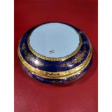 T. Limoges Porselen Kapaklı Kutu, Kobalt Mavisi ve Altın, Dipinto a Mano, Eski Viyana Stili, 18 cm