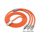 T-Max 3 İn1 Süper Hızlı 120 W 6A Type-C -Micro USB Lightning Şarj Kablosu Turuncu