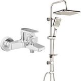 T MAY Eca Dalia Banyo Bataryası+t-may Banyo Sümbül Kare Tepe Duş Takımı Seti Krom Paslanmaz Gümüş