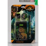 T-Rex x Dekomus Lisanslı Jurassic World 4'Lü Kırtasiye Seti Not Defteri,Geçmeli Kurşun Kalem,Silgi ve Uç S