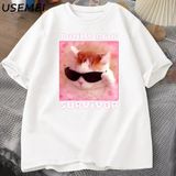 T-Shirt Erkek Kadın Aptal Aptal Kedi Tee Erkek - Beyaz