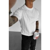 T-Shirt Nefes Alabilen Terletmez Bisiklet Yaka Kalın Fitilli Tshirt Oversize Bol Kesim Tişört - Beyaz