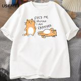 T-Shirts Men Women Fuuny Cat Lovely Print T Shirt Summer Cotton Men's T-Shirts Casual Harajuk 3029 - Beyaz - XL