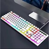 T-Wolf T80 Retro Punk Gaming Klavye Rainbow LED Aydınlatmalı 104 Tuşlu USB Kablolu Mekanik Hisli Oyuncu Klavyesi - Beyaz