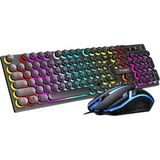 T-Wolf TF270 Rainbow Rgb Mekanik Hisli Gaming Klavye Mouse Seti Punk Keycap Ingilizce