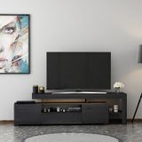 T0014 Led Işıklı Tv Sehpası, Oturma Odası Tv Ünitesi, Ahşap Siyah