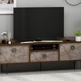T0015 Lidya Kapaklı, Açık Raflı Tv Sehpası Gordion Mermer/Ceviz