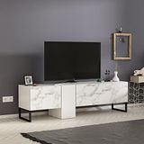 T0016 Kapaklı, Metal Ayaklı, Tv Sehpası Beyaz Mermer/Beyaz