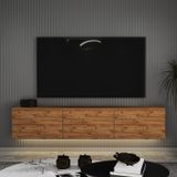 T0020 Alston 3 Kapaklı Duvara Monte Tv Ünitesi – LED Işıklı, Modern Tasarım, 160 cm, atlantik çam