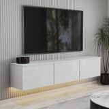 T0020 Alston 3 Kapaklı Duvara Monte Tv Ünitesi – LED Işıklı, Modern Tasarım, 160 cm - Parlak Beyaz - Renk