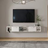 T006 Viero Mermer Desenli Duvara Monte Tv Ünitesi – 160 cm , Kapaklı Raflı - Beyaz Mermer - Renk