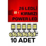 T10 LED 26 Ledli 10 Adet W5W Metal Ultra Power Kırmızı Park Plaka Tavan Ampulü