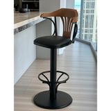 T168/75 Dönerli Bar Sandalyesi – Siyah Deri Oturum, Inegöl Ceviz Sırt 75 cm Yükseklik - Siyah - Ceviz