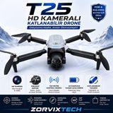 T25 Hd Kameralı Katlanabilir Drone Profesyonel Hava Çekim - Gri