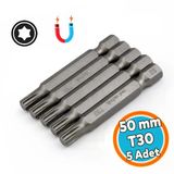 T30 Bits Uç 50 Mm Güçlü Tayvan Çeliği Mıknatıslı Tork Torx Manyetik 1/4" Matkap Ucu 5 Cm Uzunluk