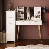T4050 Bella 5+2 Çekmeceli Makyaj Masası Seti Beyaz – Takı Askılı, Fırçalık Kutu Raflı, Ahşap Ayaklı
