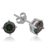 T8137 Gümüş 6 mm Mistik Topaz Çivili Küpe