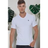 T8568 DEWBERRY V YAKA ERKEK T-SHIRT-AÇIK BEYAZ