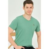 T8568 DEWBERRY V YAKA ERKEK T-SHIRT-DÜZ AÇIK YEŞİL