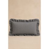 tab-linnn Pera Pamuk Keten Fırfırlı Gri Dikdörtgen Kırlent Kılıfı-rustik, el dikişi, yastık kılıfı-35x50cm