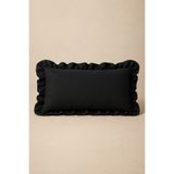 tab-linnn Pera Pamuk Keten Fırfırlı Siyah Dikdörtgen Kırlent Kılıfı-rustik, el dikişi, yastık kılıfı-35x50cm