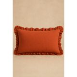 tab-linnn Pera Pamuk Keten Fırfırlı Tarçın Dikdörtgen Kırlent Kılıfı-rustik, el dikişi, yastık kılıfı-35x50cm