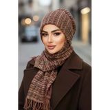Taba Çizgili Triko Kelebek Bone Şal