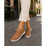 Taba Hakiki Deri Kadın Büyük Beden Mevcut Ortopedik Günlük Ayakkabı Delikli Hafif Yazlık Comfort + 36-43 - Turuncu