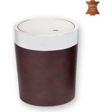 Tabac 395-39 Hakiki Deri Kaplı Krom Çöp Kutusu Antik Kahve - Kahverengi