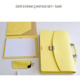 Tabac DERİ EVRAK ÇANTASI SET Gözlük Kılıfı - El Portföyü - SARI - 21002
