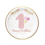 Tabak 1 Yaş Happy Birthday Pembe Altın Varakl 6Lı