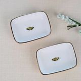 Tabak Evi Kelebek Altın Yaldızlı Dikdörtgen Kayık Tabak 10X7X2Cm 2 Li