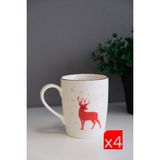 Tabak Evi Porselen Altın Yaldızlı Geyik Kulplu Mug Kupa 9cm 220ML 4 Lü - Renkli - 220 ml