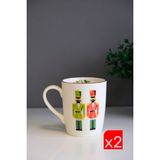 Tabak Evi Porselen Altın Yaldızlı Kurşun Asker Kulplu Mug Kupa 9cm 220ML 2 Li - 1 Adet - 220 ml