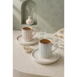 Tabak Evi Porselen Macaron Kahve Fincan Takımı 90CC 4 Parça 2 Kişilik - Renkli