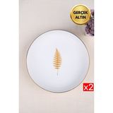 Tabak Evi Porselen Natura Fern Altın Yaldız Çukur Tabak 18,50CM 2 Li - Altın Yaldızlı